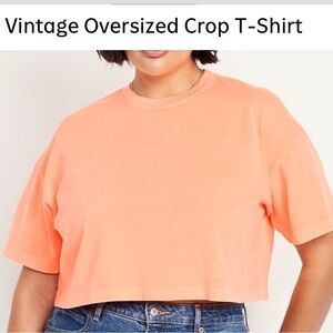 Old Navy Orange Pink Oversized Crop T-Shirt Short Sleeve
